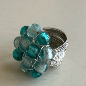 Silver and Blue Cluster Bead Ring